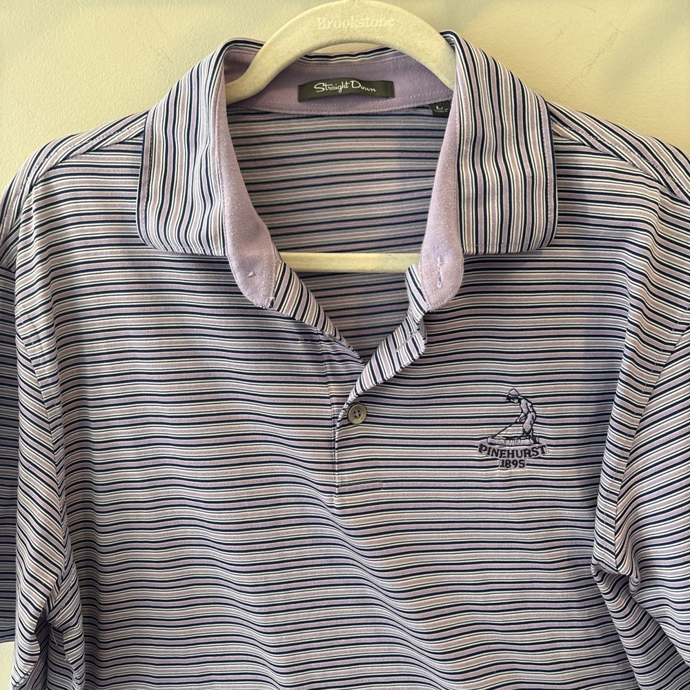 Pinehurst Straight Down Men's‎ L Performance Golf Striped  Embroidered Polo